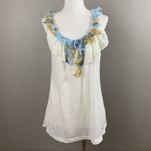 Anthropologie One September tassel ruffle tank